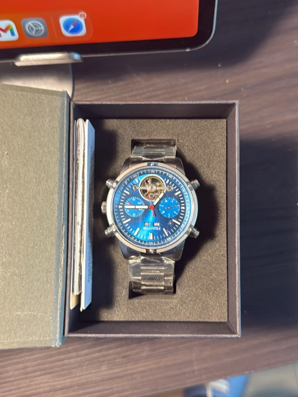 Heritor Wilhelm Automatic Skeleton Bracelet Watch - Silver with Blue Dial